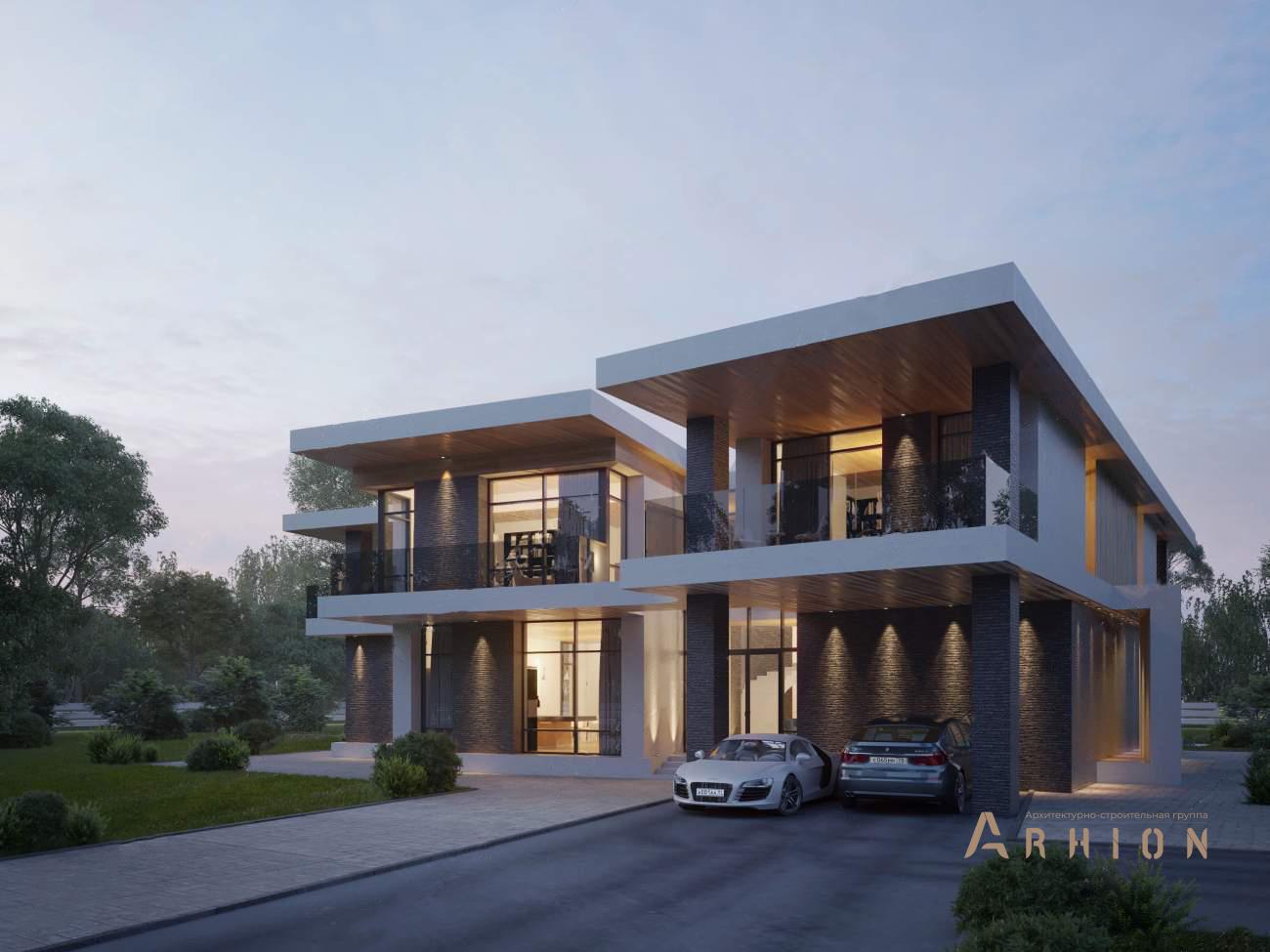 6. Проект двухэтажного дома в стиле хай-тек с плоской кровлей , rh-558, площадью - 558 кв c сауной, терассой, балконом, гаражом, вторым светом